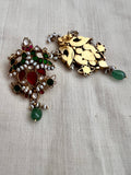 Antique gold polish kundan, ruby & emerald earrings with antique pearls-Earrings-CI-House of Taamara