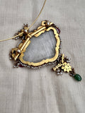 Antique gold polish kundan, ruby & emerald fusion inlay pendant wth antique style pearls, hasli-Silver Neckpiece-CI-House of Taamara