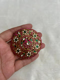 Antique gold polish kundan, ruby & emerald peacock hair clip/jade billa (MADE TO ORDER)-Silver Neckpiece-CI-House of Taamara