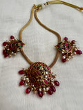 Antique gold polish kundan, ruby, emerald stones and pearls necklace-Silver Neckpiece-CI-House of Taamara