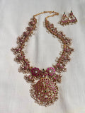 Antique gold polish kundan & ruby statement gutapusulu necklace with pearls, SET-Silver Neckpiece-CI-House of Taamara