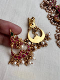 Antique gold polish kundan & ruby statement gutapusulu necklace with pearls, SET-Silver Neckpiece-CI-House of Taamara
