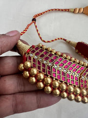 Antique gold polish kundan & ruby traditional thussi choker necklace-Silver Neckpiece-CI-House of Taamara