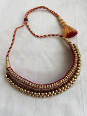 Antique gold polish kundan & ruby traditional thussi choker necklace-Silver Neckpiece-CI-House of Taamara