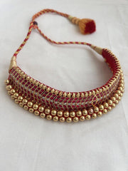 Antique gold polish kundan & ruby traditional thussi choker necklace-Silver Neckpiece-CI-House of Taamara