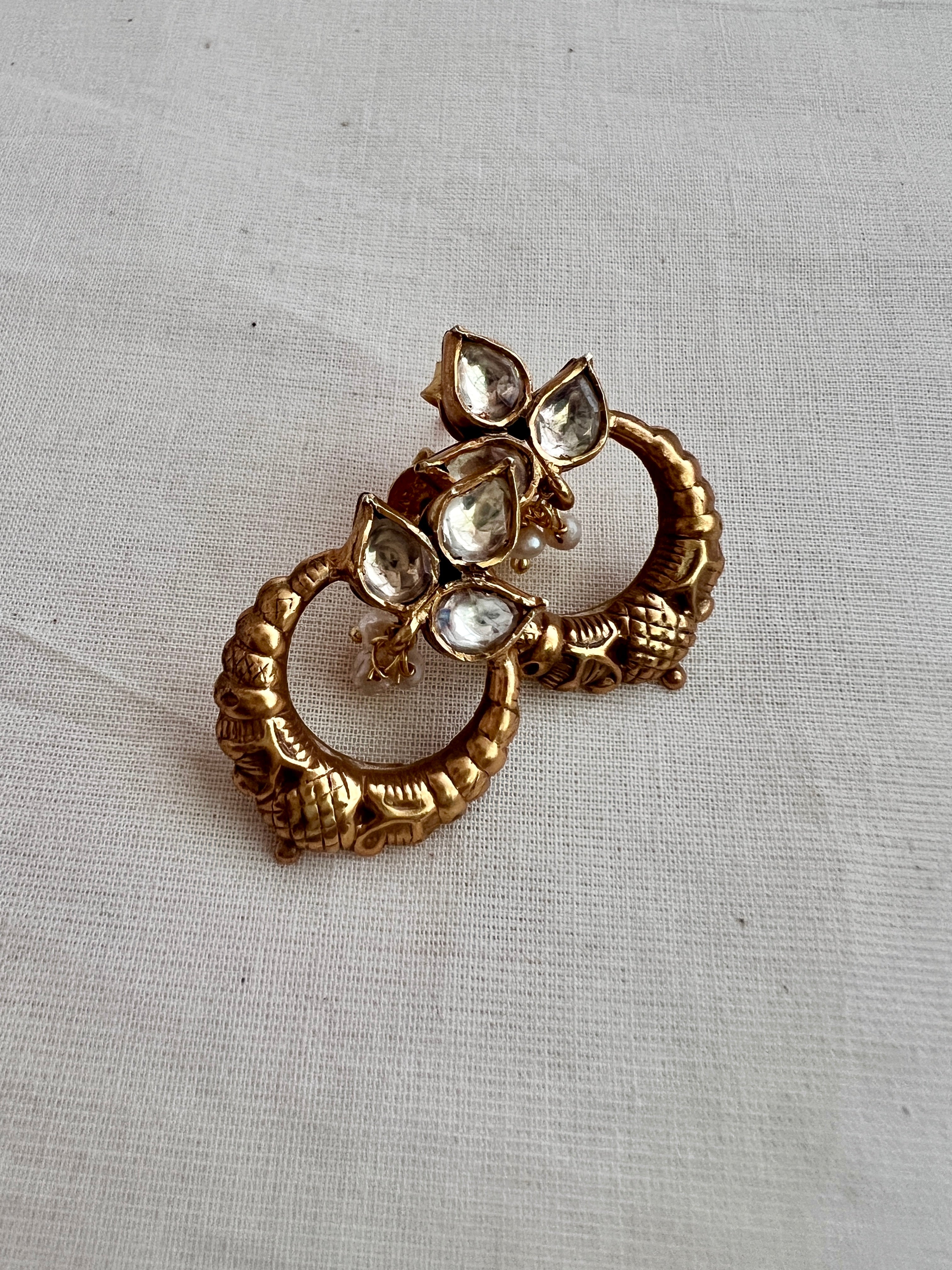 Antique gold polish kundan studs-Earrings-CI-House of Taamara