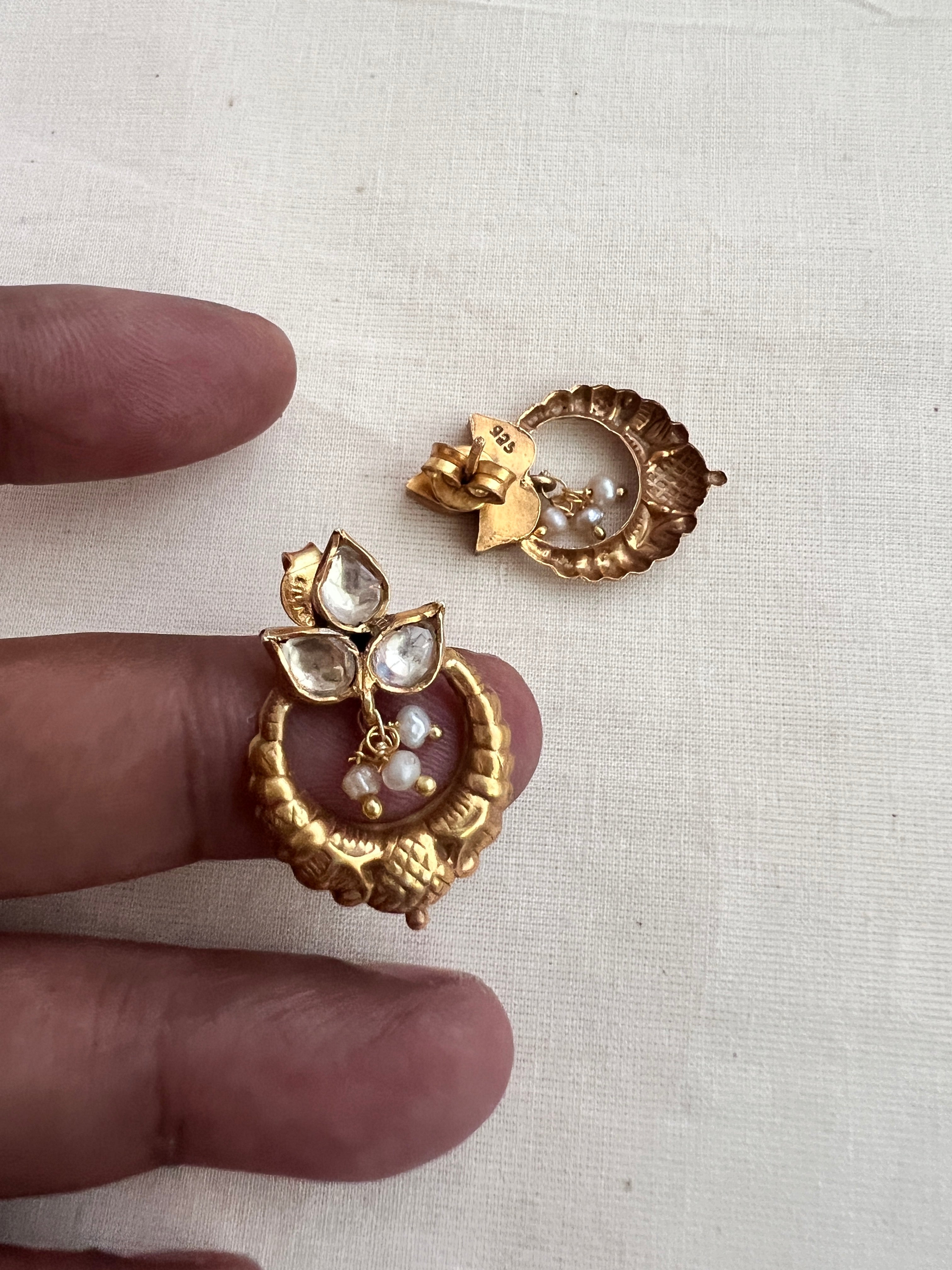 Antique gold polish kundan studs-Earrings-CI-House of Taamara