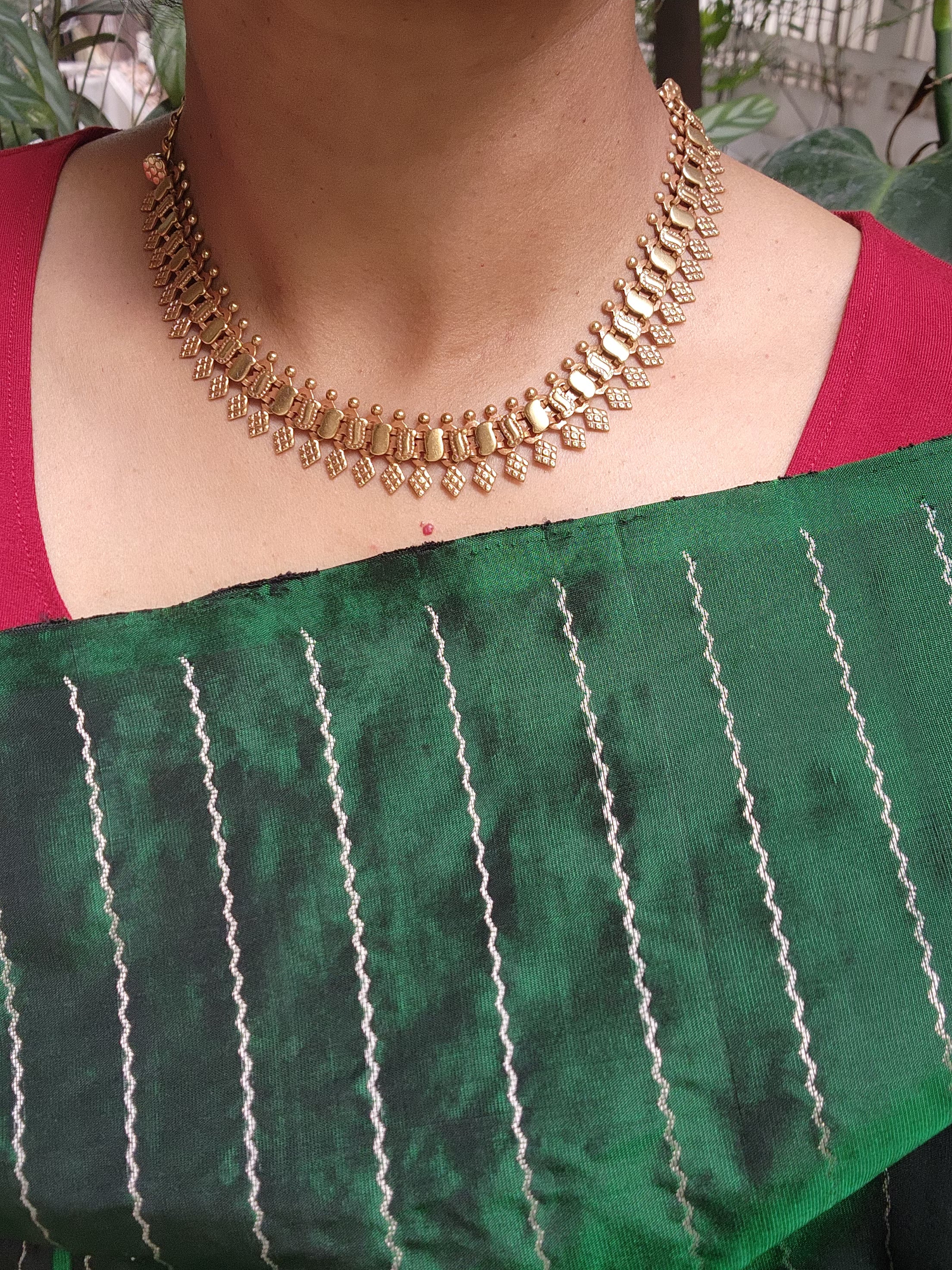 Antique gold polish necklace-Silver Neckpiece-CI-House of Taamara