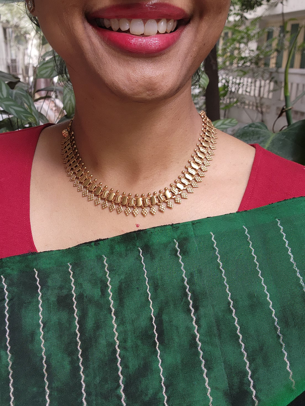 Antique gold polish necklace-Silver Neckpiece-CI-House of Taamara