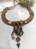 Antique gold polish necklace with semi precious pendant-Silver Neckpiece-PL-House of Taamara