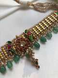 Antique gold polish peacock necklace with semi precious kundans-Silver Neckpiece-PL-House of Taamara