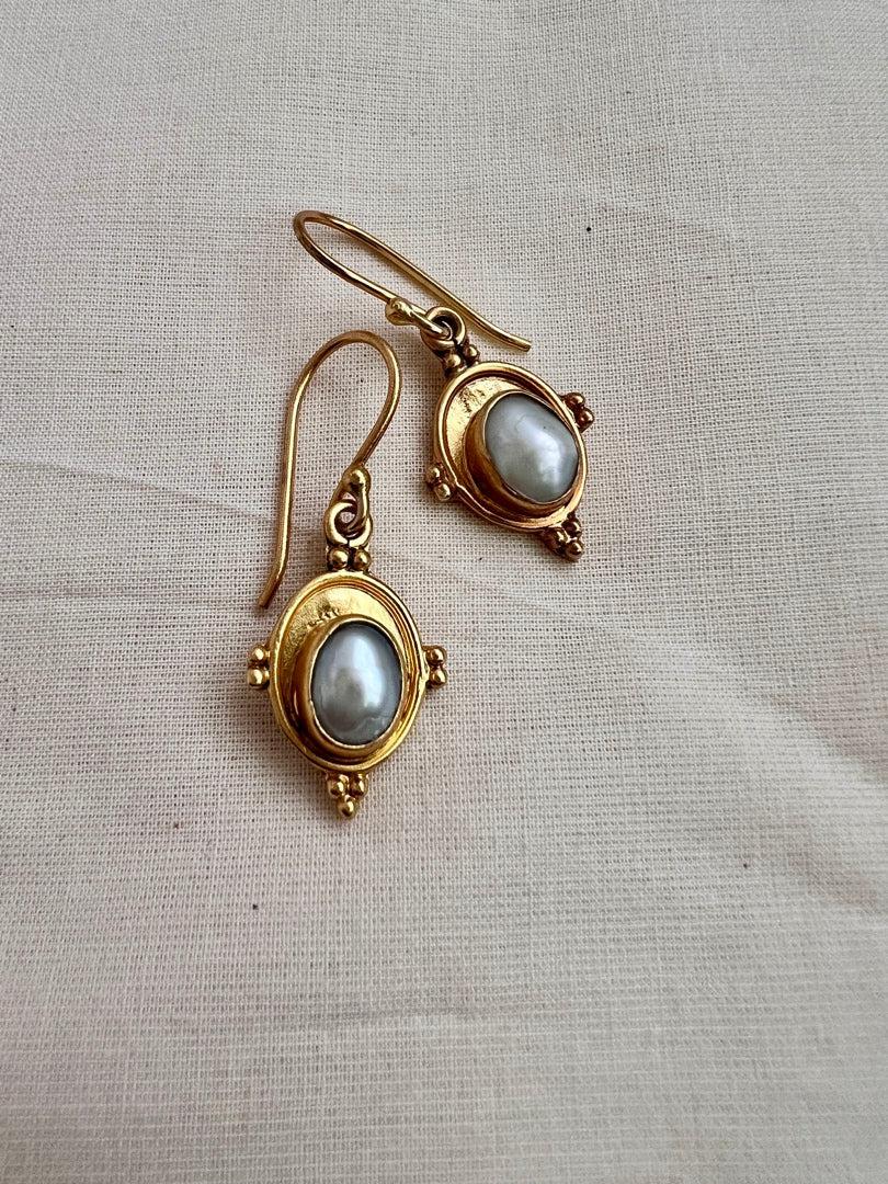 Antique gold polish pearl hangings-Earrings-CI-House of Taamara