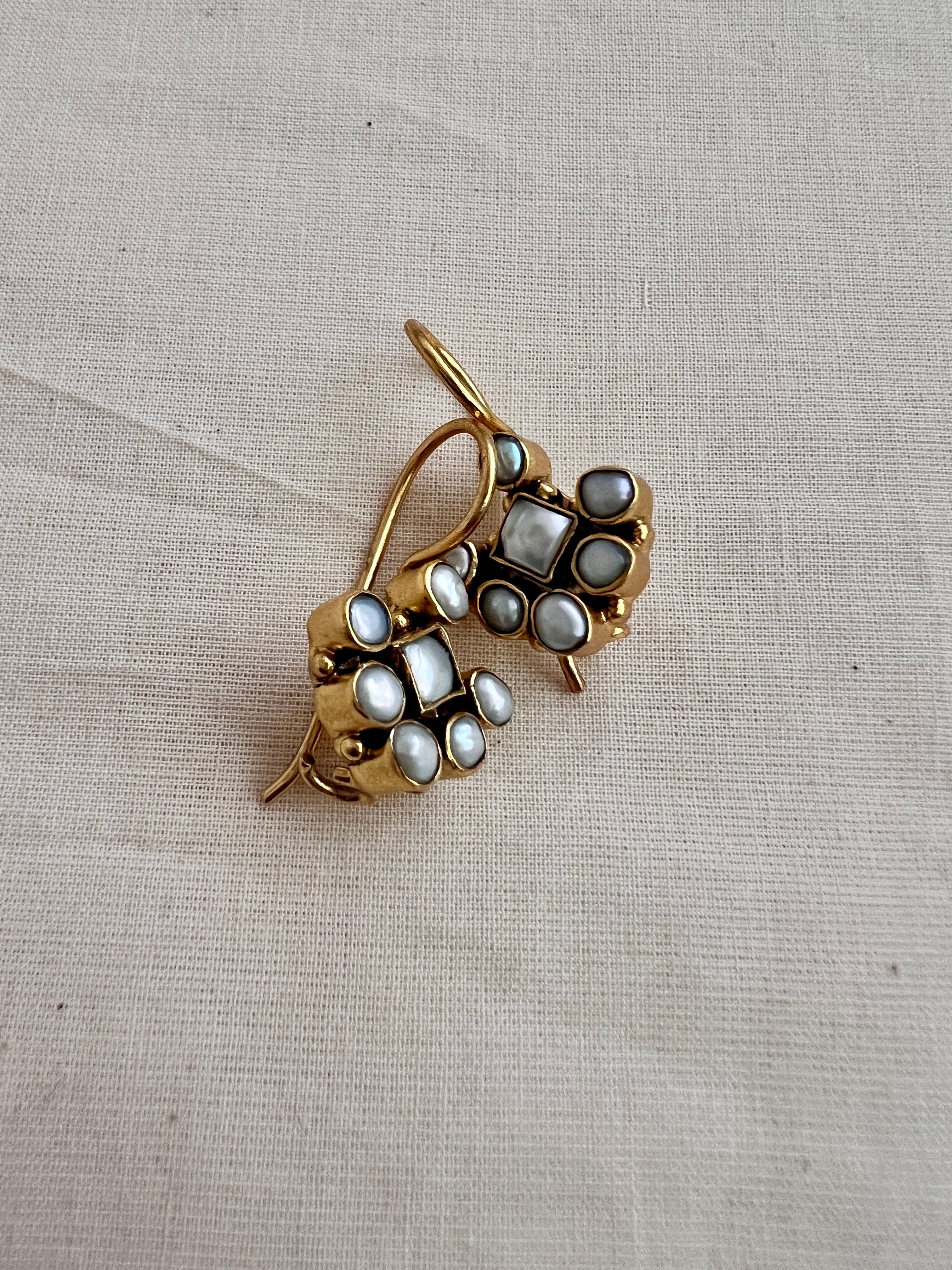 Antique gold polish pearl hangings-Earrings-CI-House of Taamara