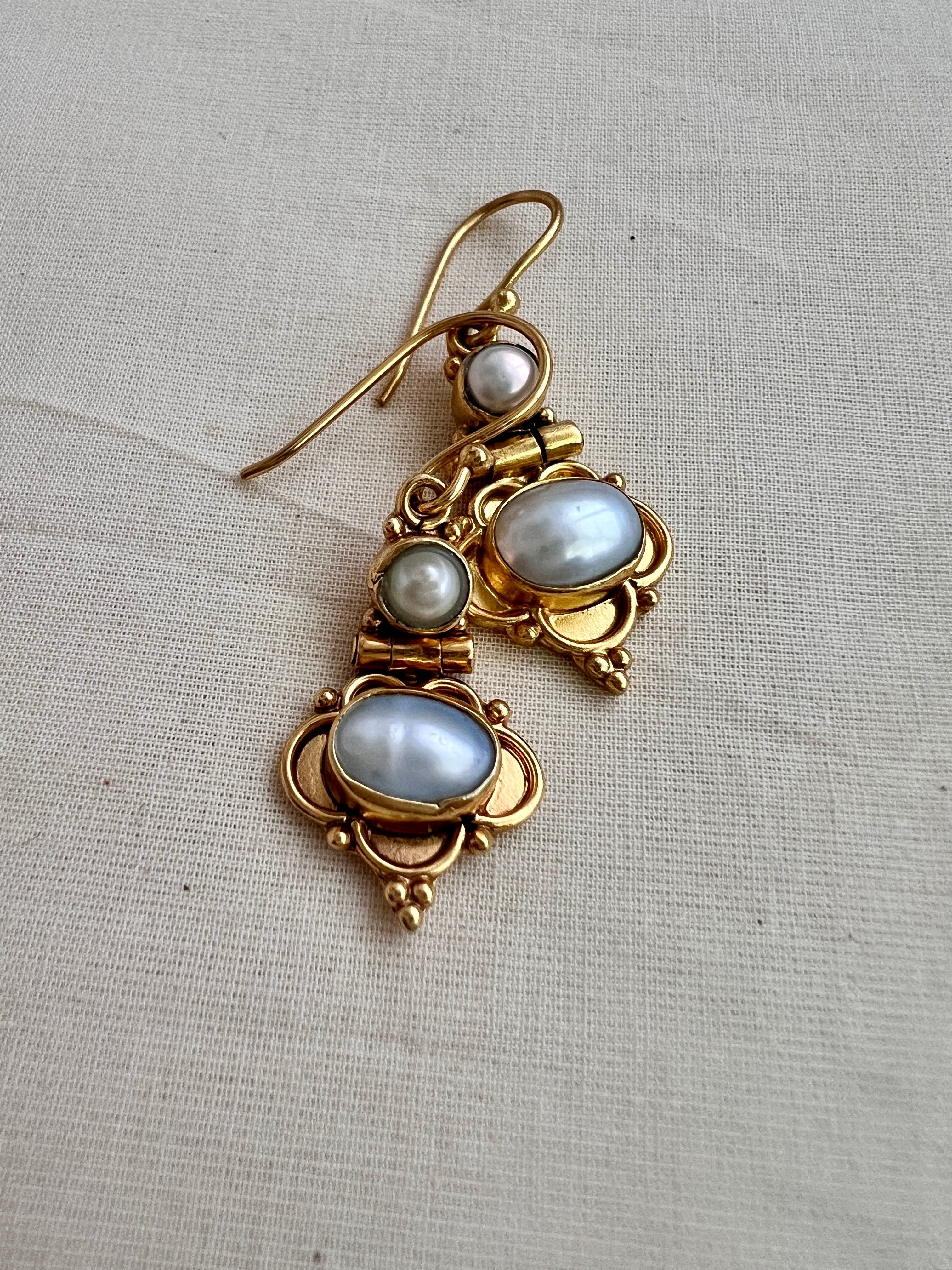 Antique gold polish pearl hangings-Earrings-CI-House of Taamara