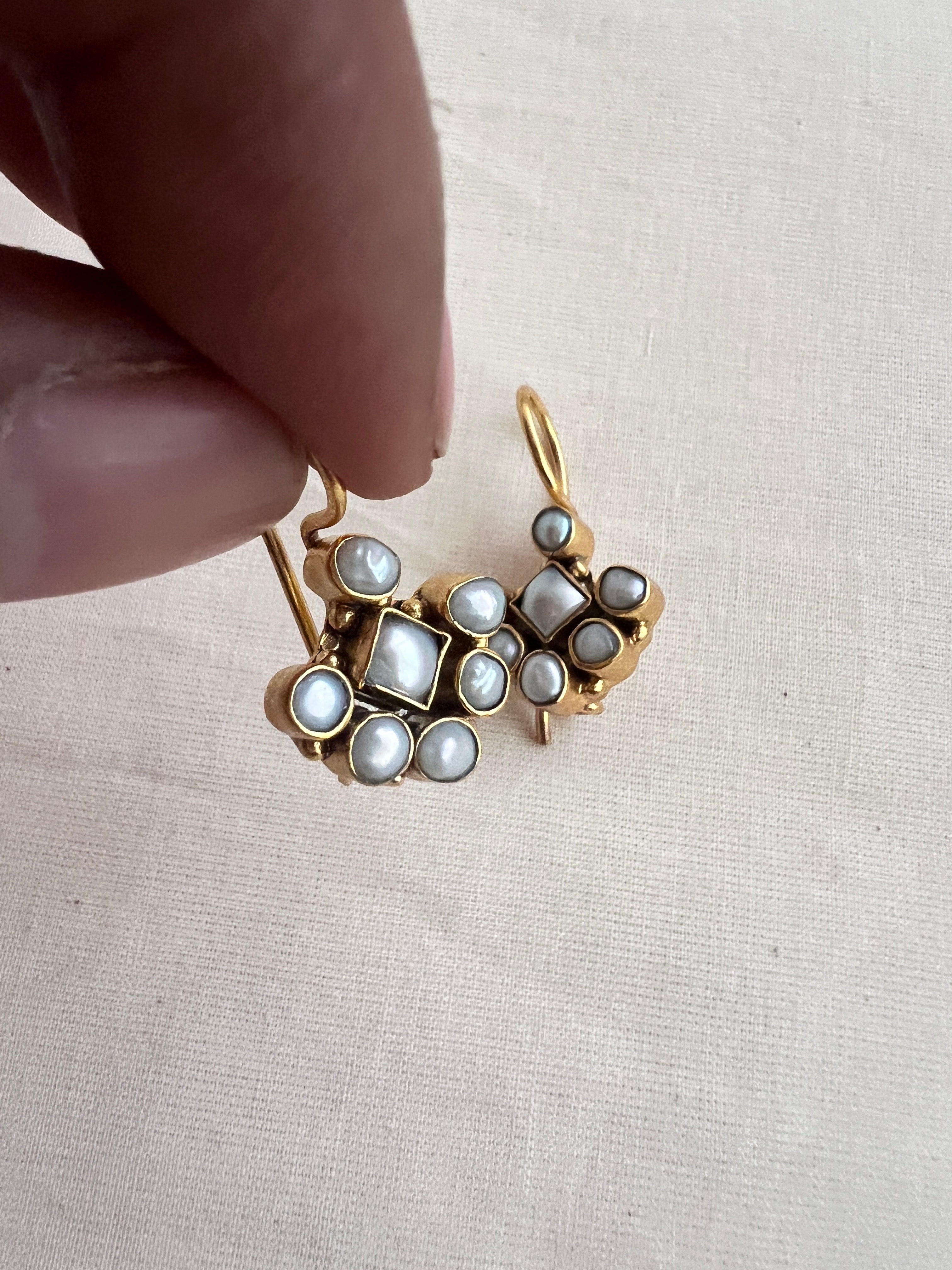 Antique gold polish pearl hangings-Earrings-CI-House of Taamara