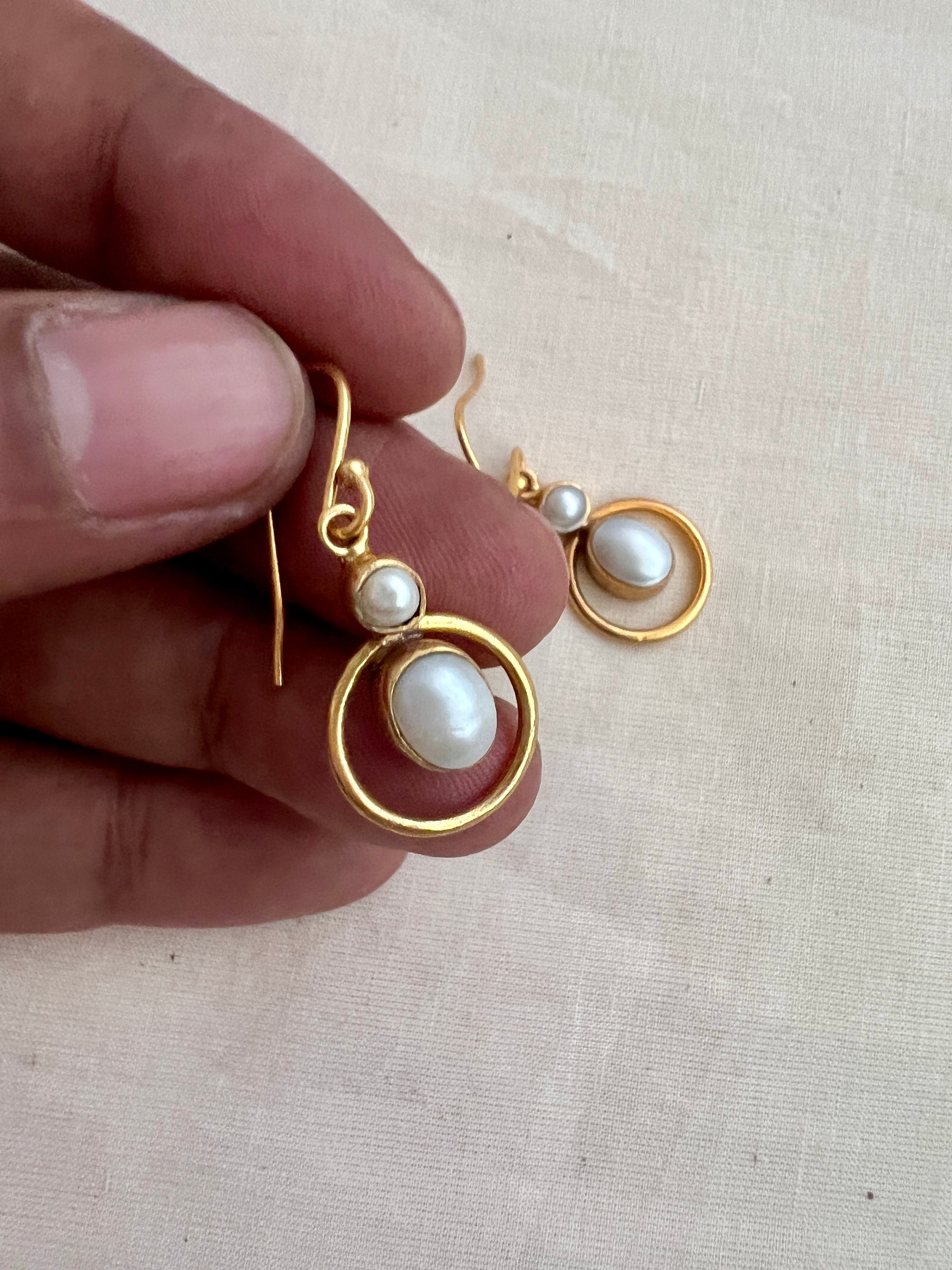 Antique gold polish pearl hangings-Earrings-CI-House of Taamara