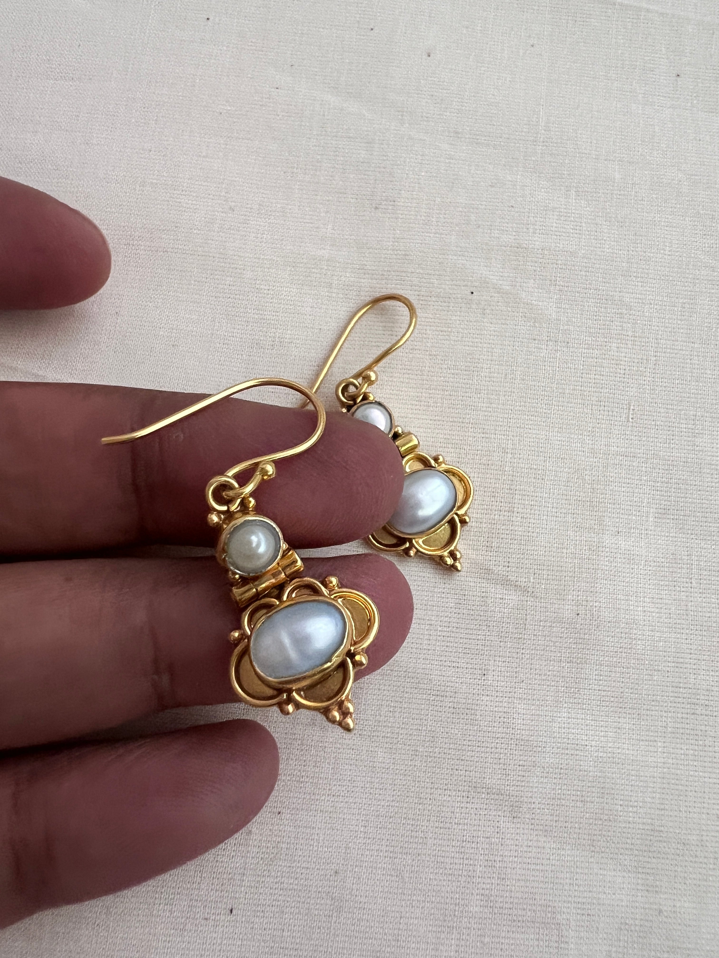 Antique gold polish pearl hangings-Earrings-CI-House of Taamara