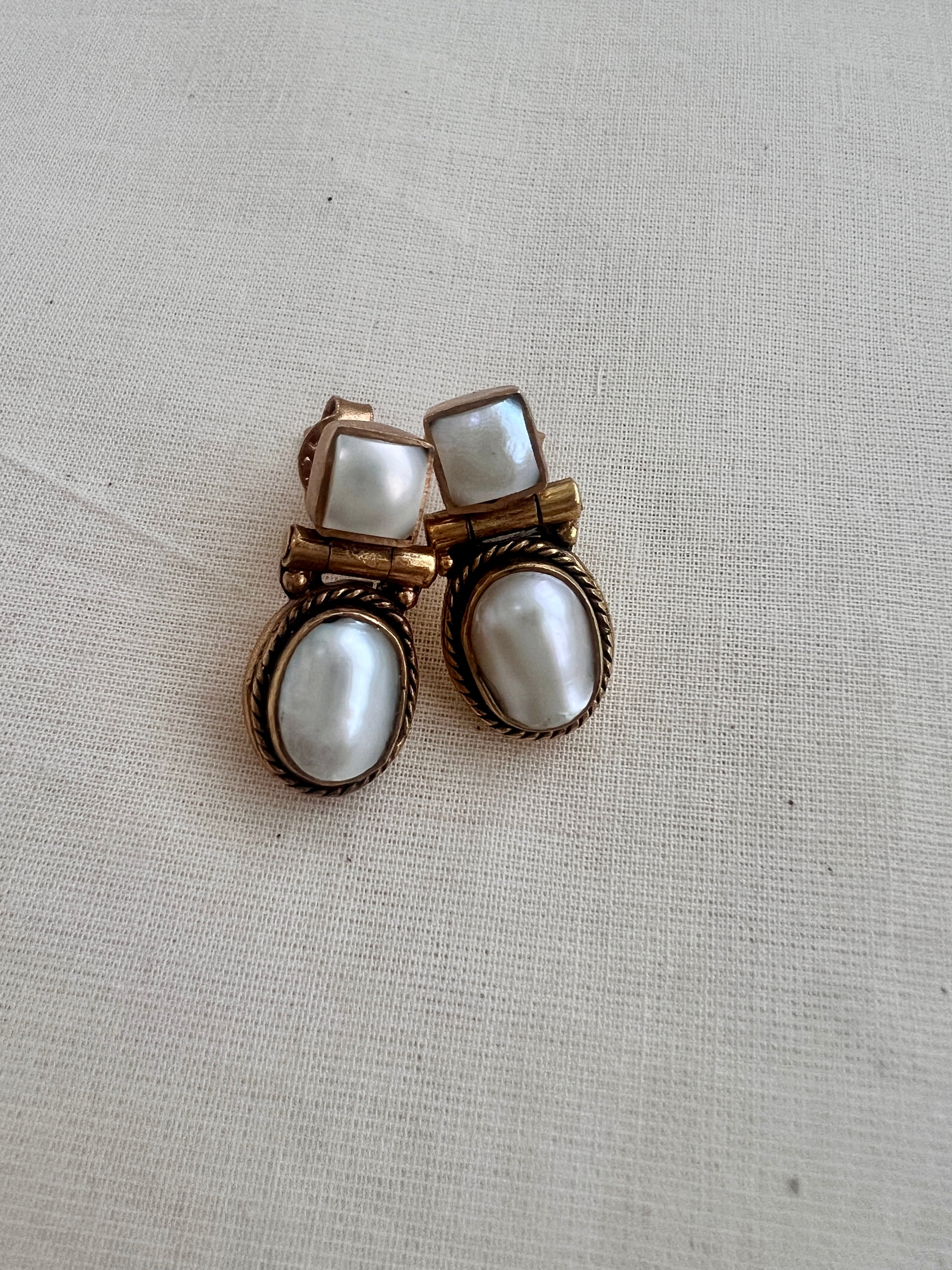 Antique gold polish pearl studs-Earrings-CI-House of Taamara