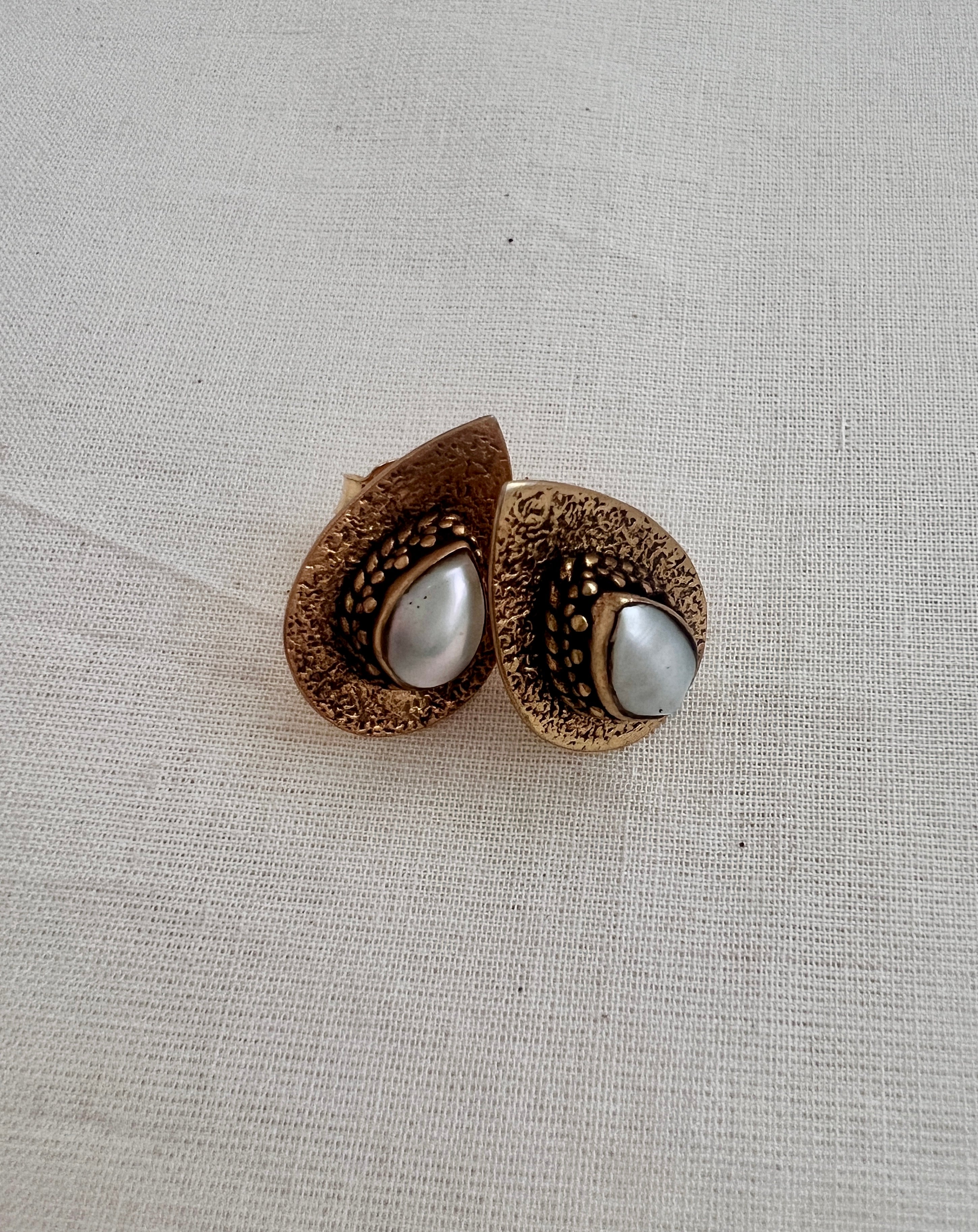 Antique gold polish pearl studs-Earrings-CI-House of Taamara