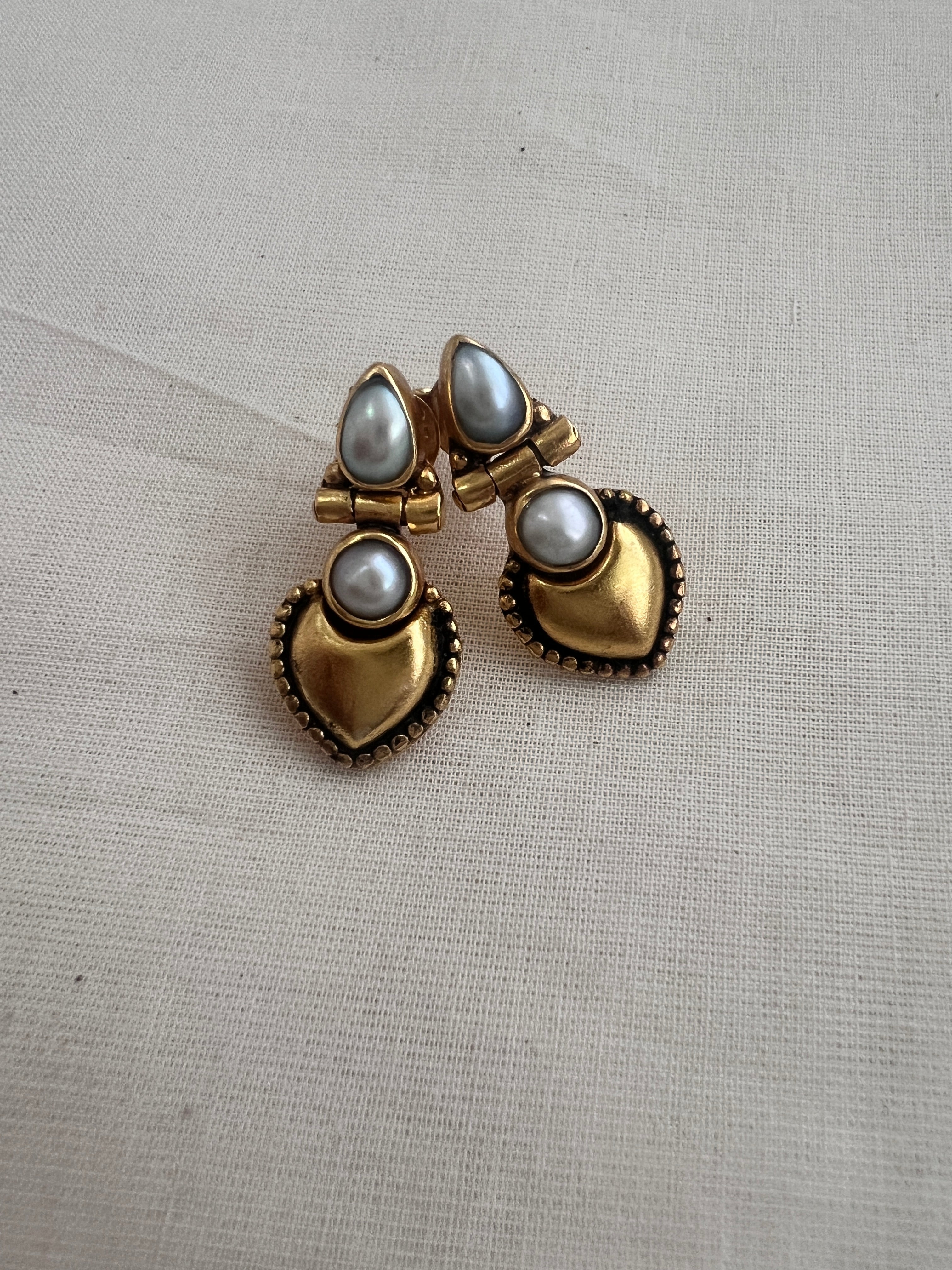 Antique gold polish pearl studs-Earrings-CI-House of Taamara