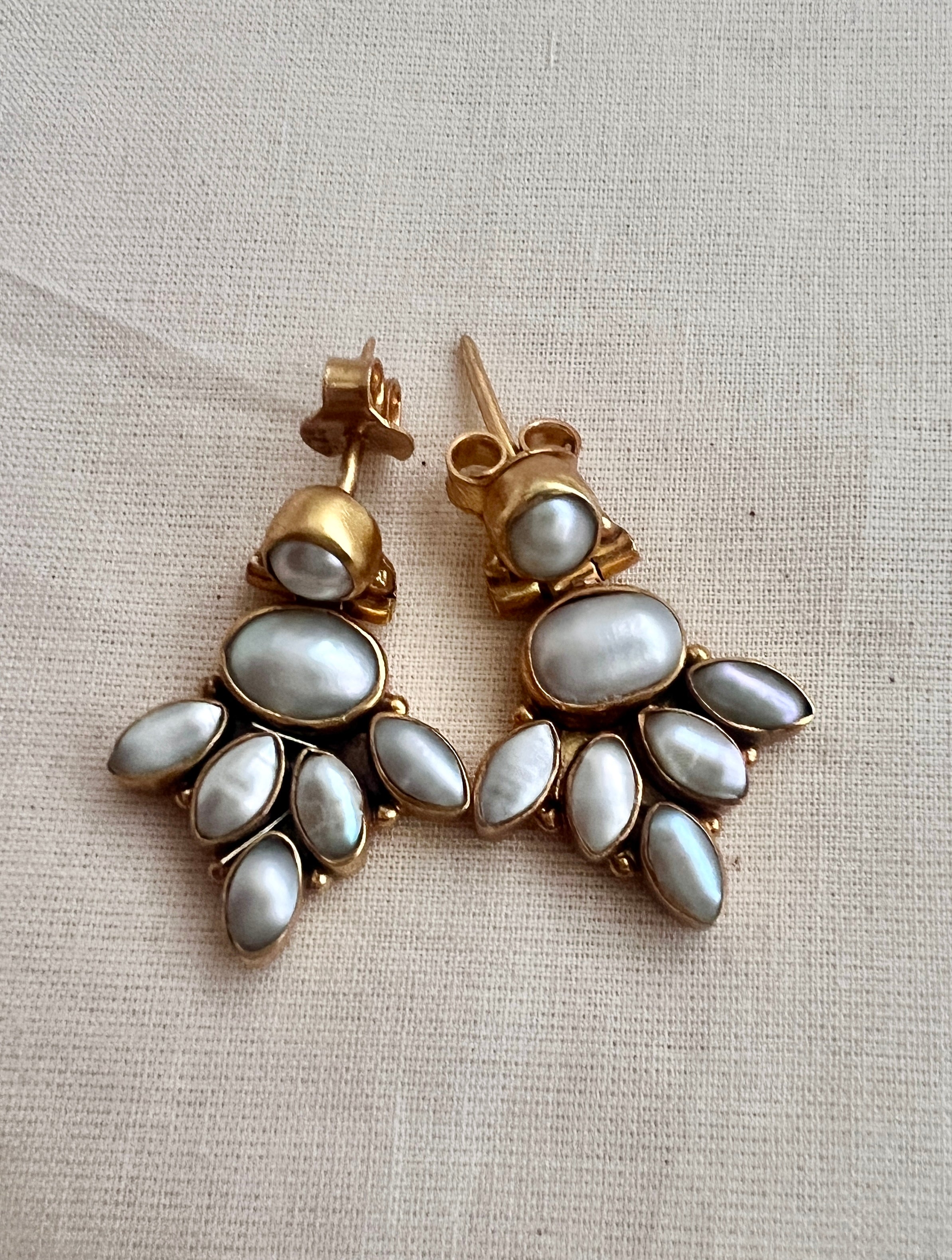 Antique gold polish pearl studs-Earrings-CI-House of Taamara