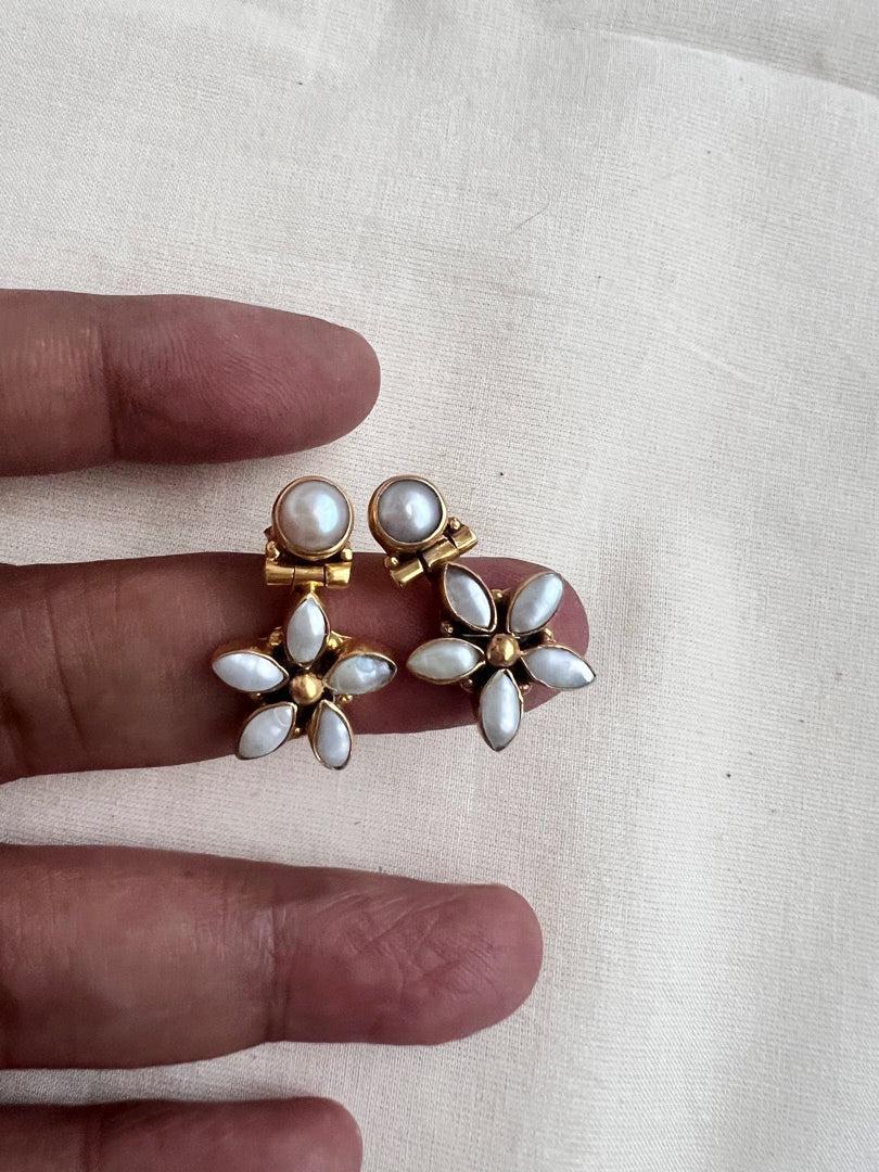 Antique gold polish pearl studs-Earrings-CI-House of Taamara