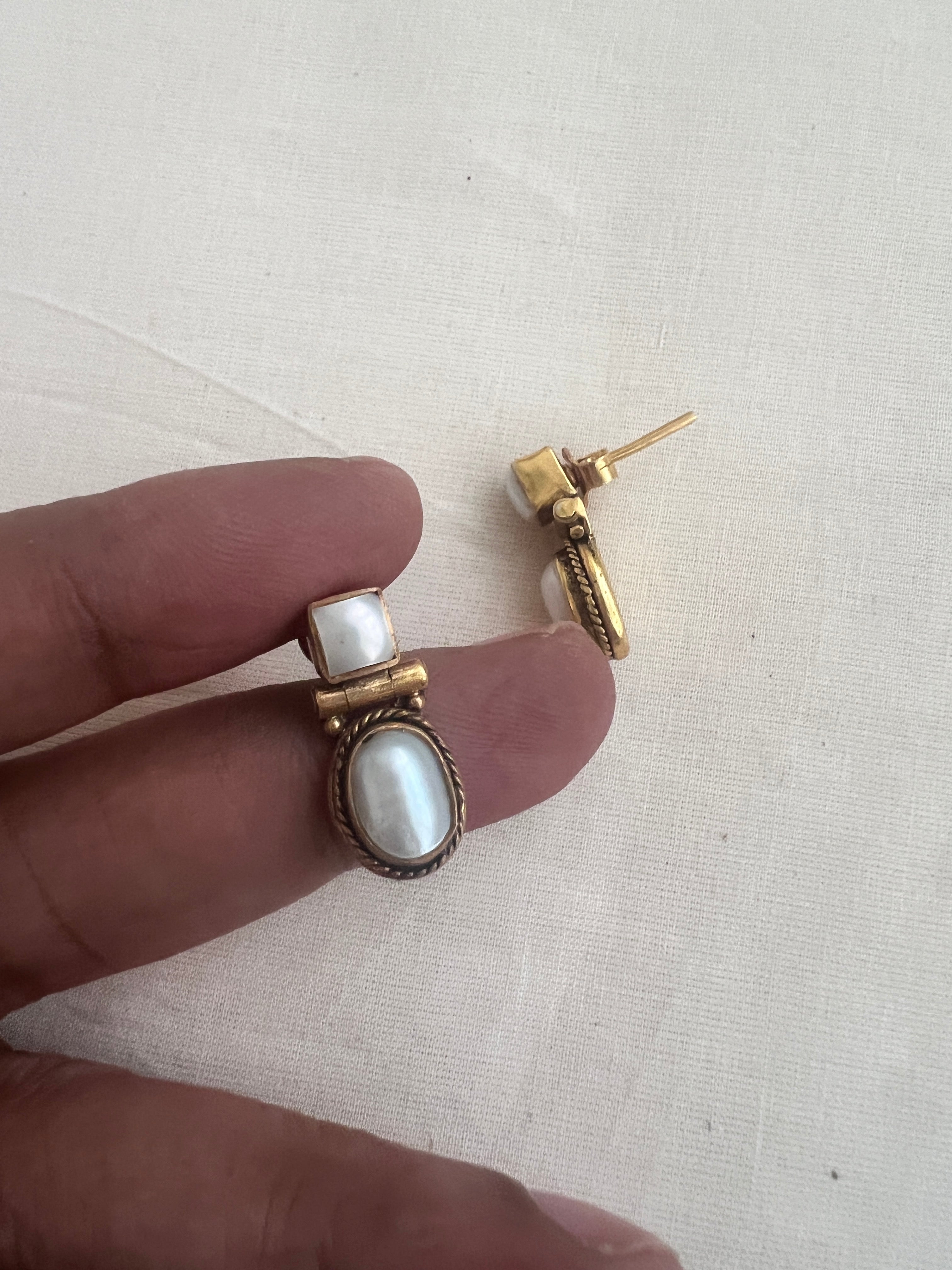 Antique gold polish pearl studs-Earrings-CI-House of Taamara