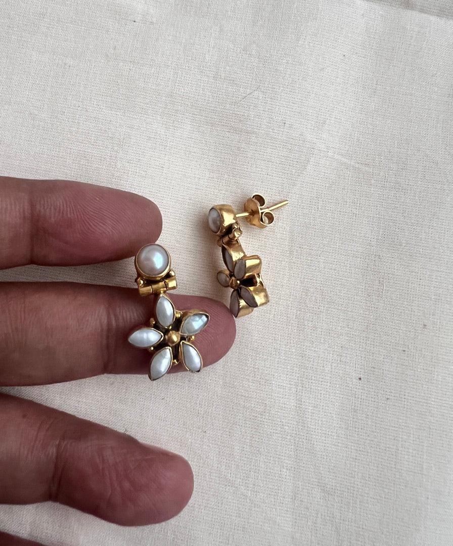 Antique gold polish pearl studs-Earrings-CI-House of Taamara