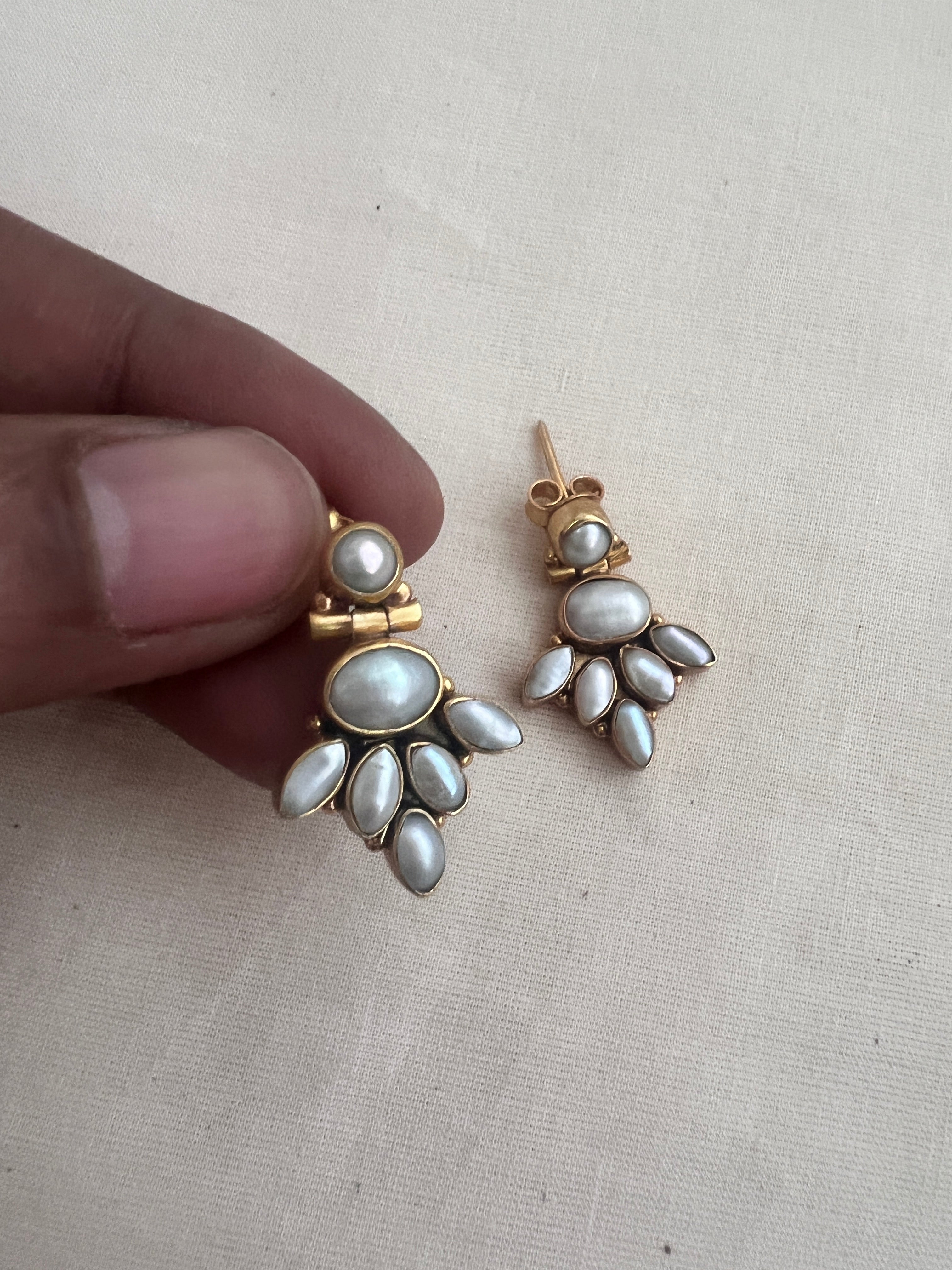 Antique gold polish pearl studs-Earrings-CI-House of Taamara