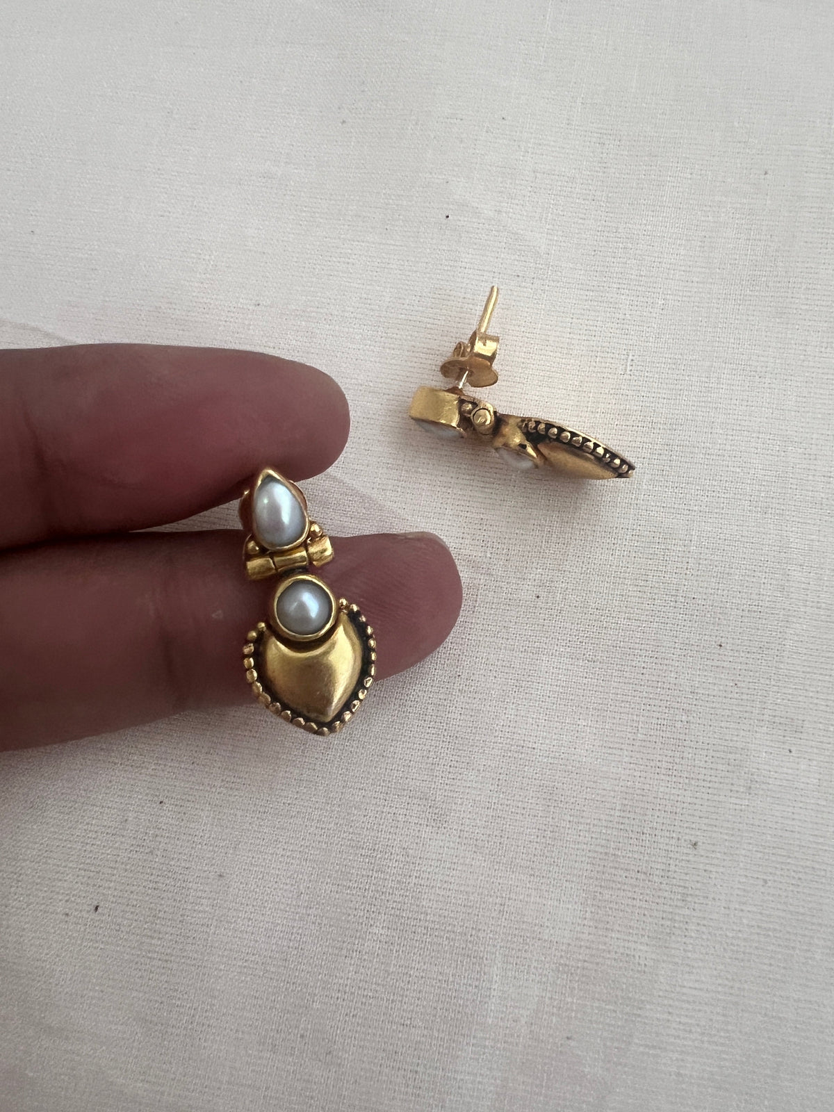 Antique gold polish pearl studs-Earrings-CI-House of Taamara