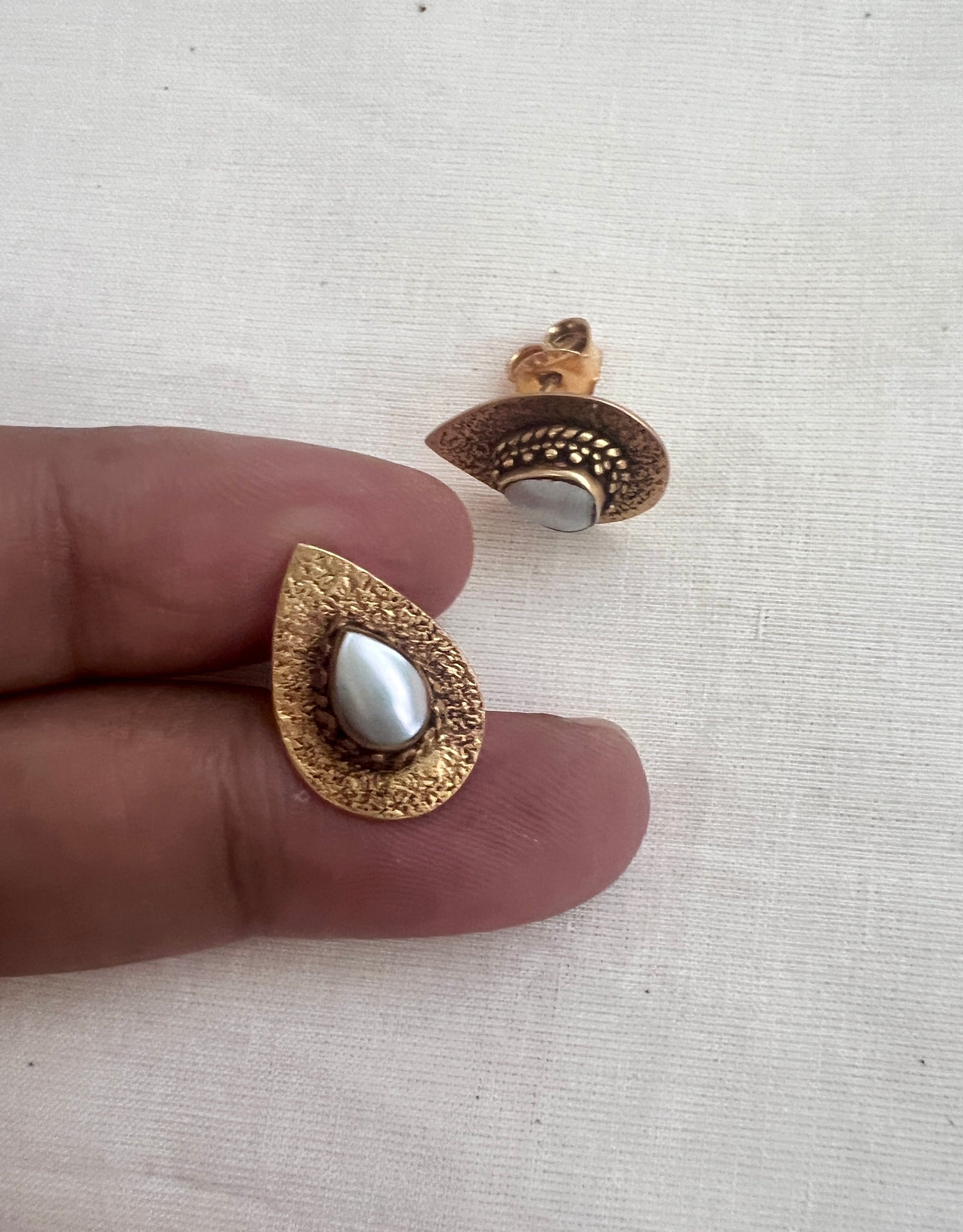 Antique gold polish pearl studs-Earrings-CI-House of Taamara