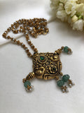Antique gold polish pendant antique style with green watermelon beads-Silver Neckpiece-PL-House of Taamara