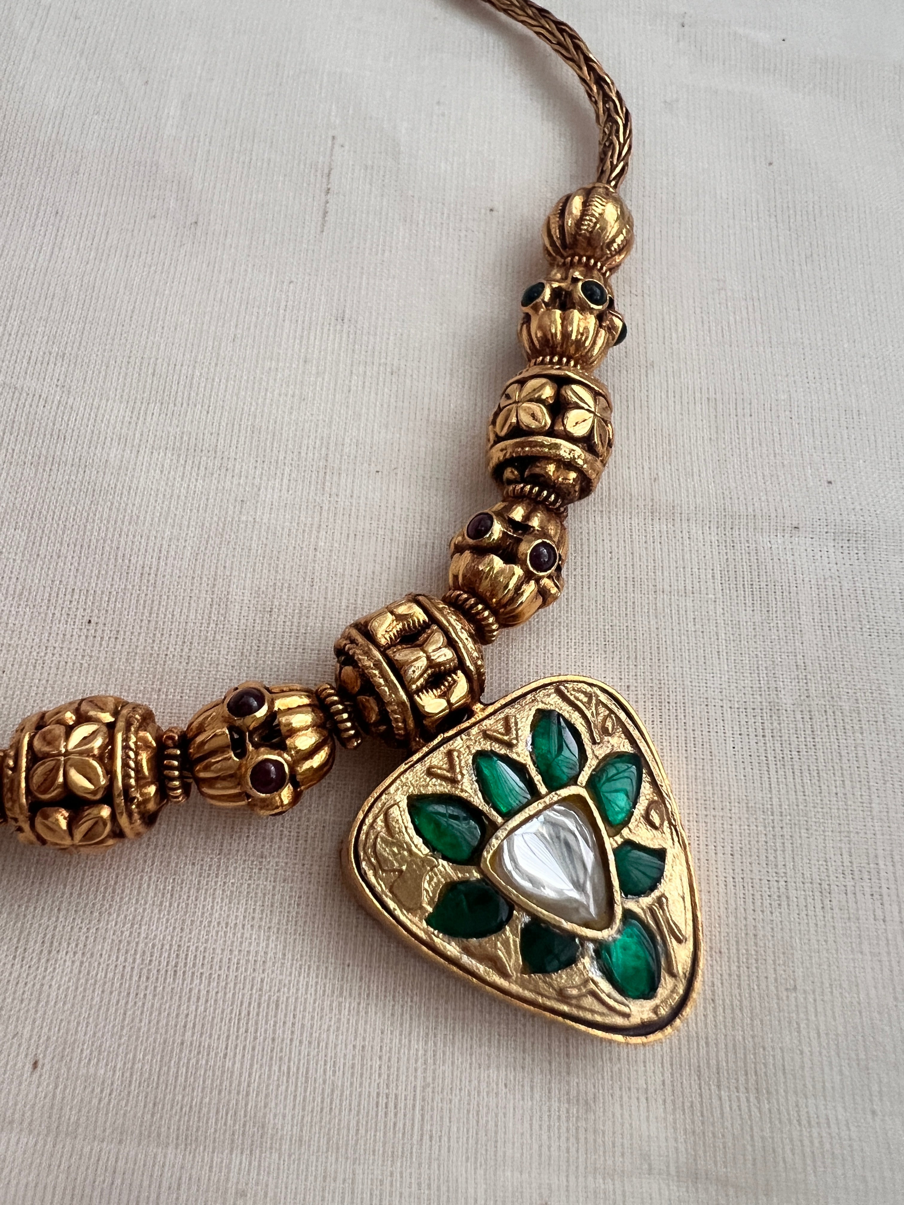 Antique gold polish pendant necklace-Silver Neckpiece-CI-House of Taamara