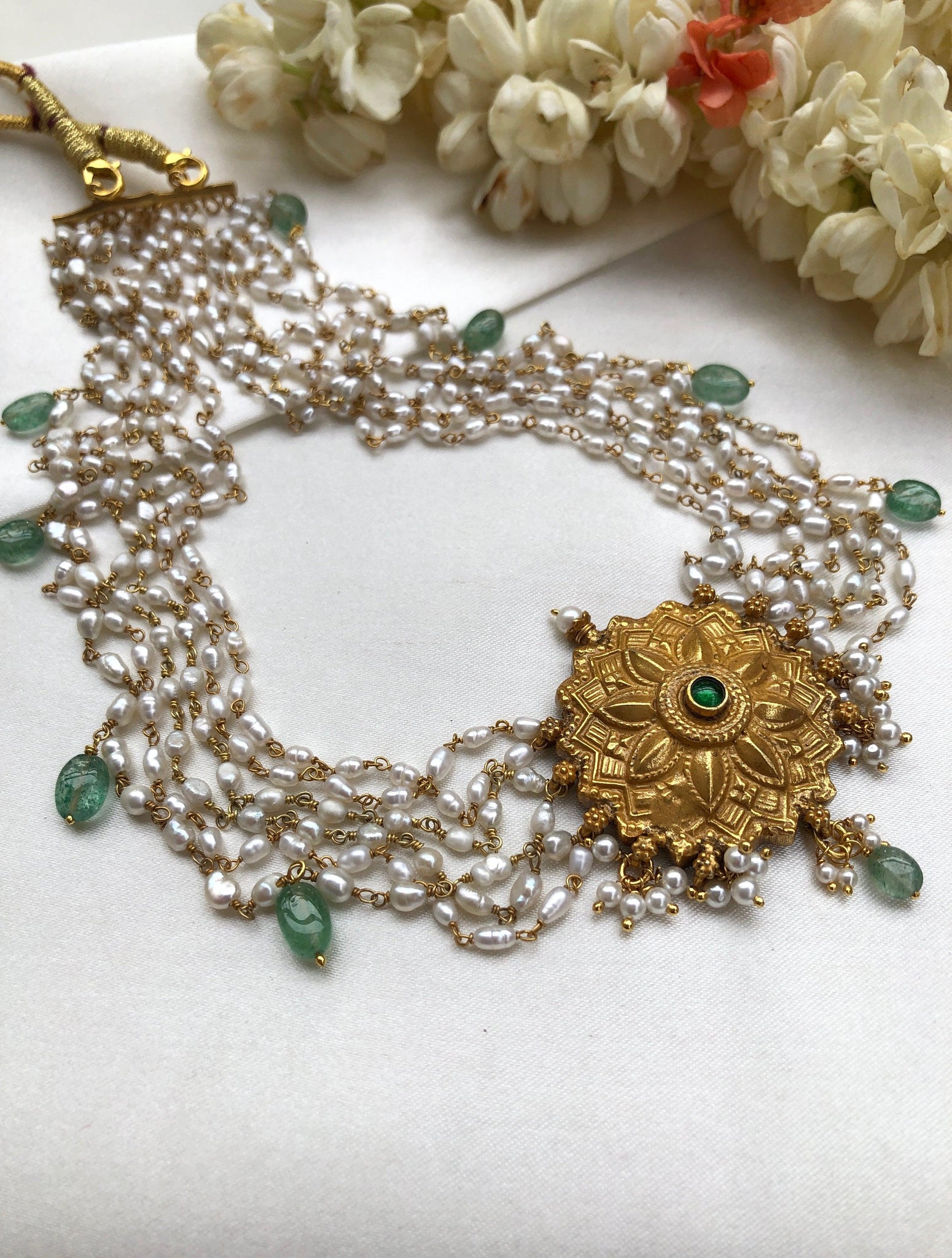 Forever More Green Stones and Pearls Enamelled Jewellery Set – VOYLLA