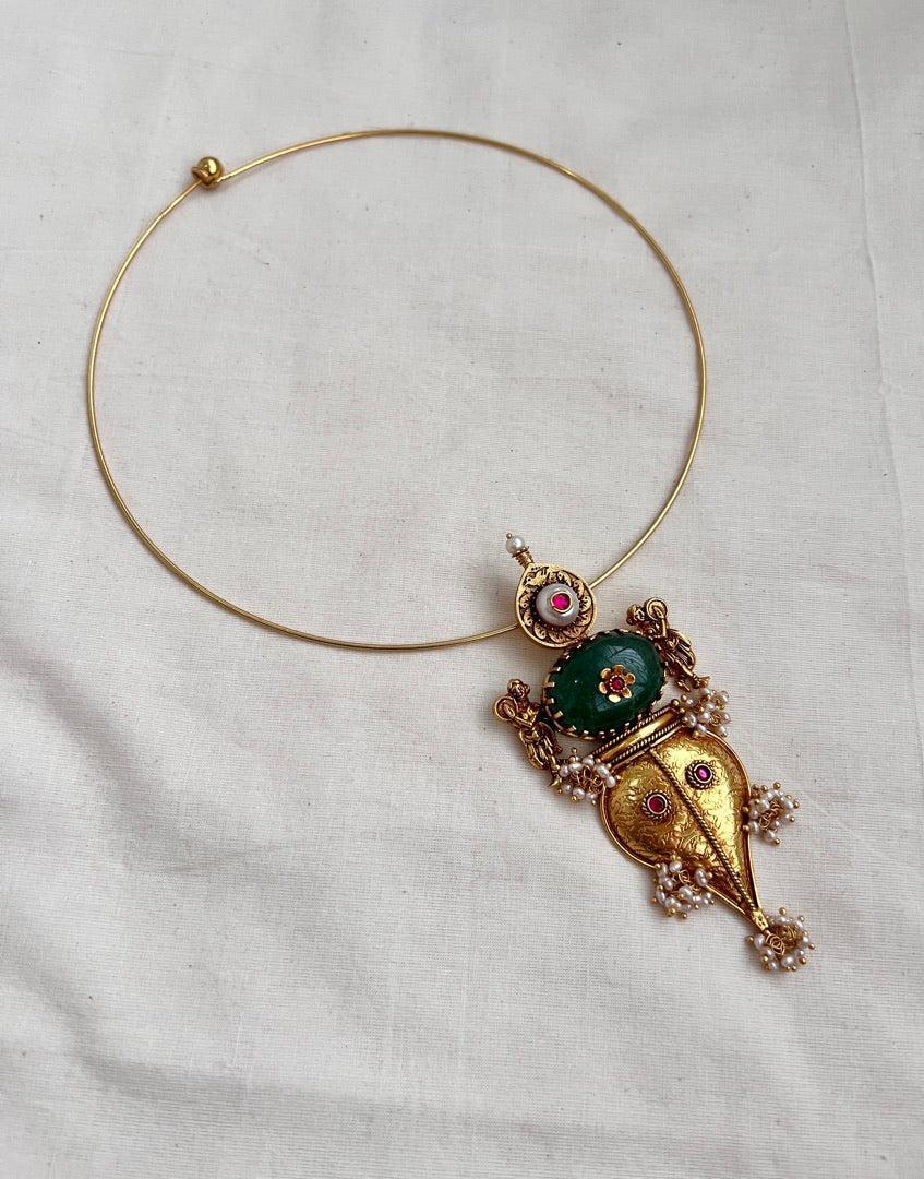Antique gold polish pendant with hasli-Silver Neckpiece-CI-House of Taamara