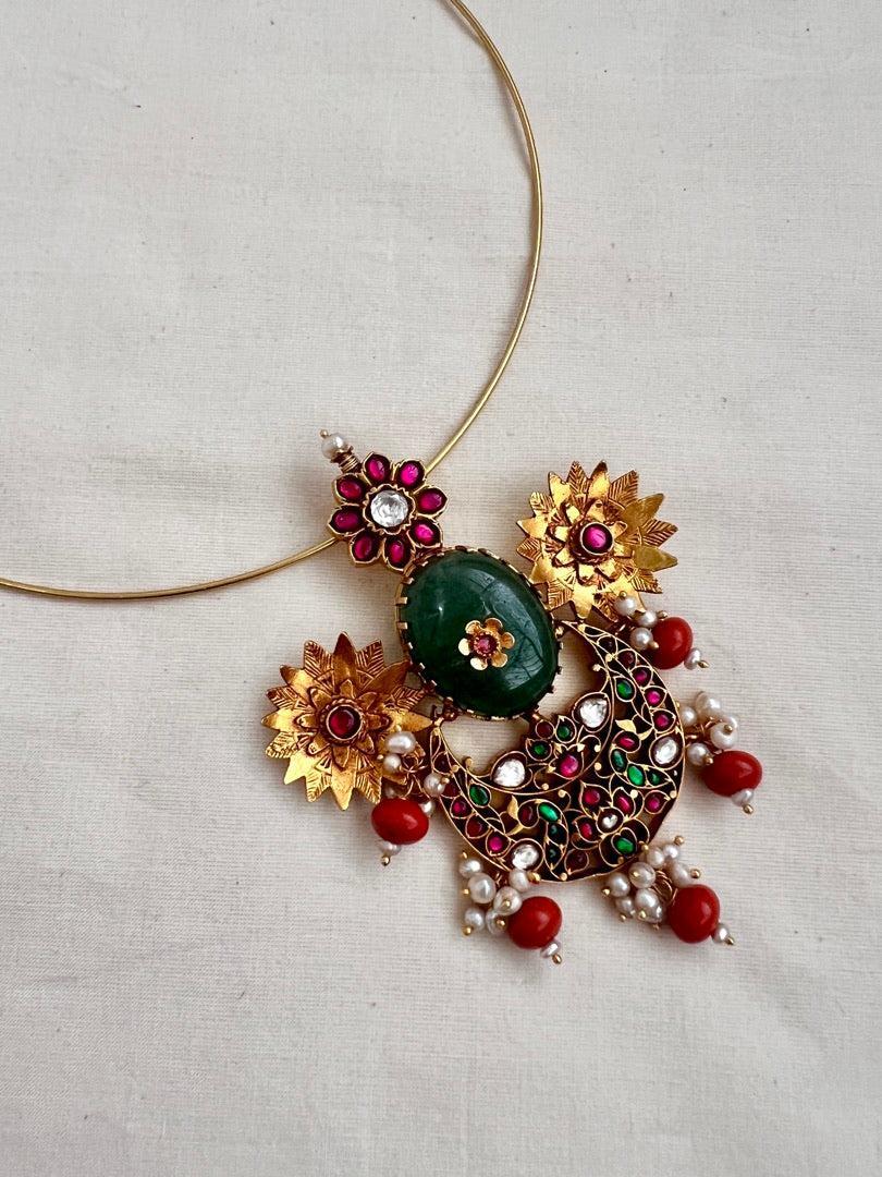 Antique gold polish pendant with hasli-Silver Neckpiece-CI-House of Taamara