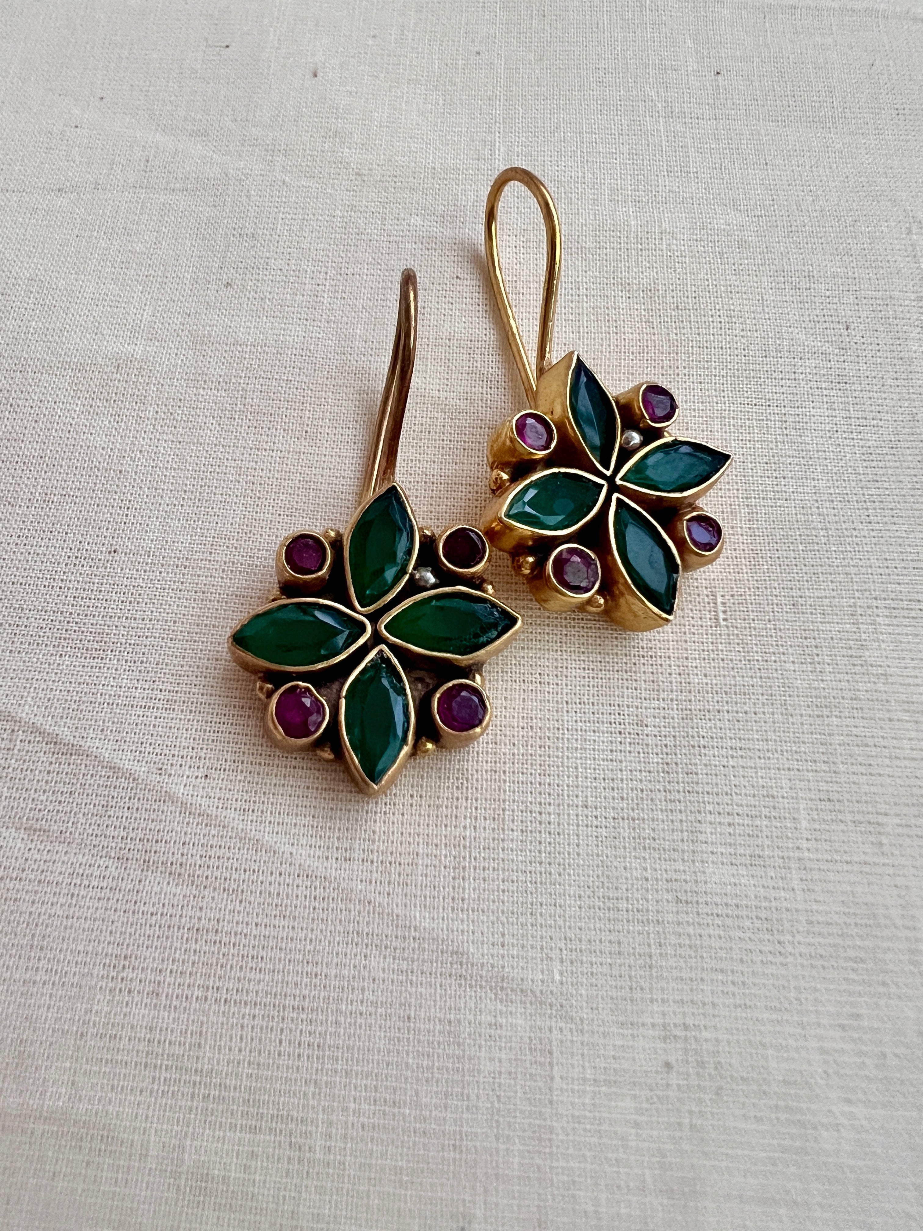 Antique gold polish ruby & emerald hangings-Earrings-CI-House of Taamara