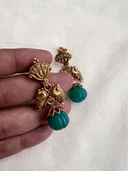 Antique gold polish ruby & green onyx bead hangings-Earrings-CI-House of Taamara