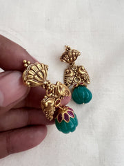 Antique gold polish ruby & green onyx bead hangings-Earrings-CI-House of Taamara