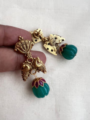 Antique gold polish ruby & green onyx bead hangings-Earrings-CI-House of Taamara