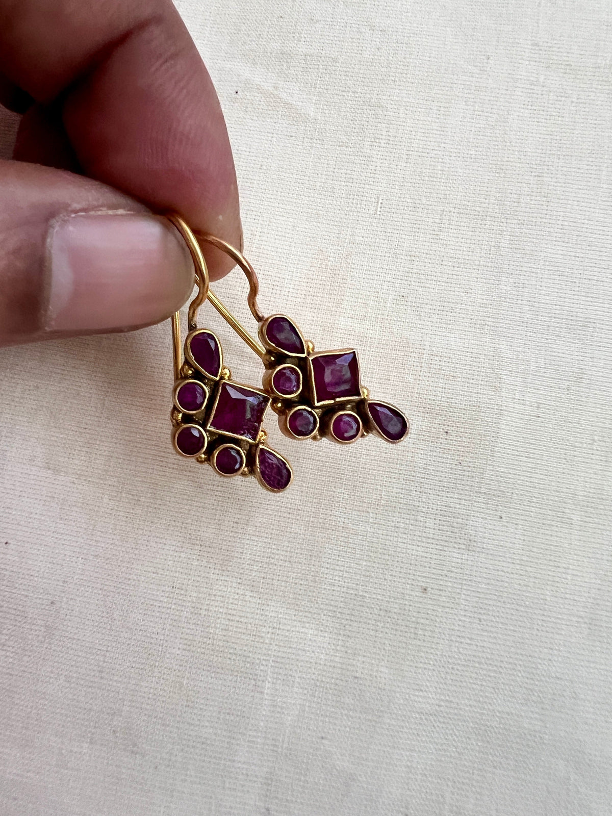 Antique gold polish ruby hangings-Earrings-CI-House of Taamara