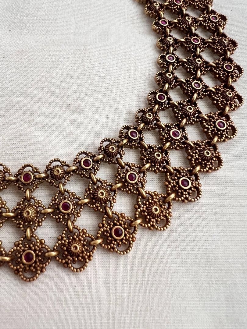 Antique gold polish ruby necklace-Silver Neckpiece-CI-House of Taamara