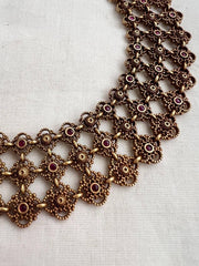 Antique gold polish ruby necklace-Silver Neckpiece-CI-House of Taamara