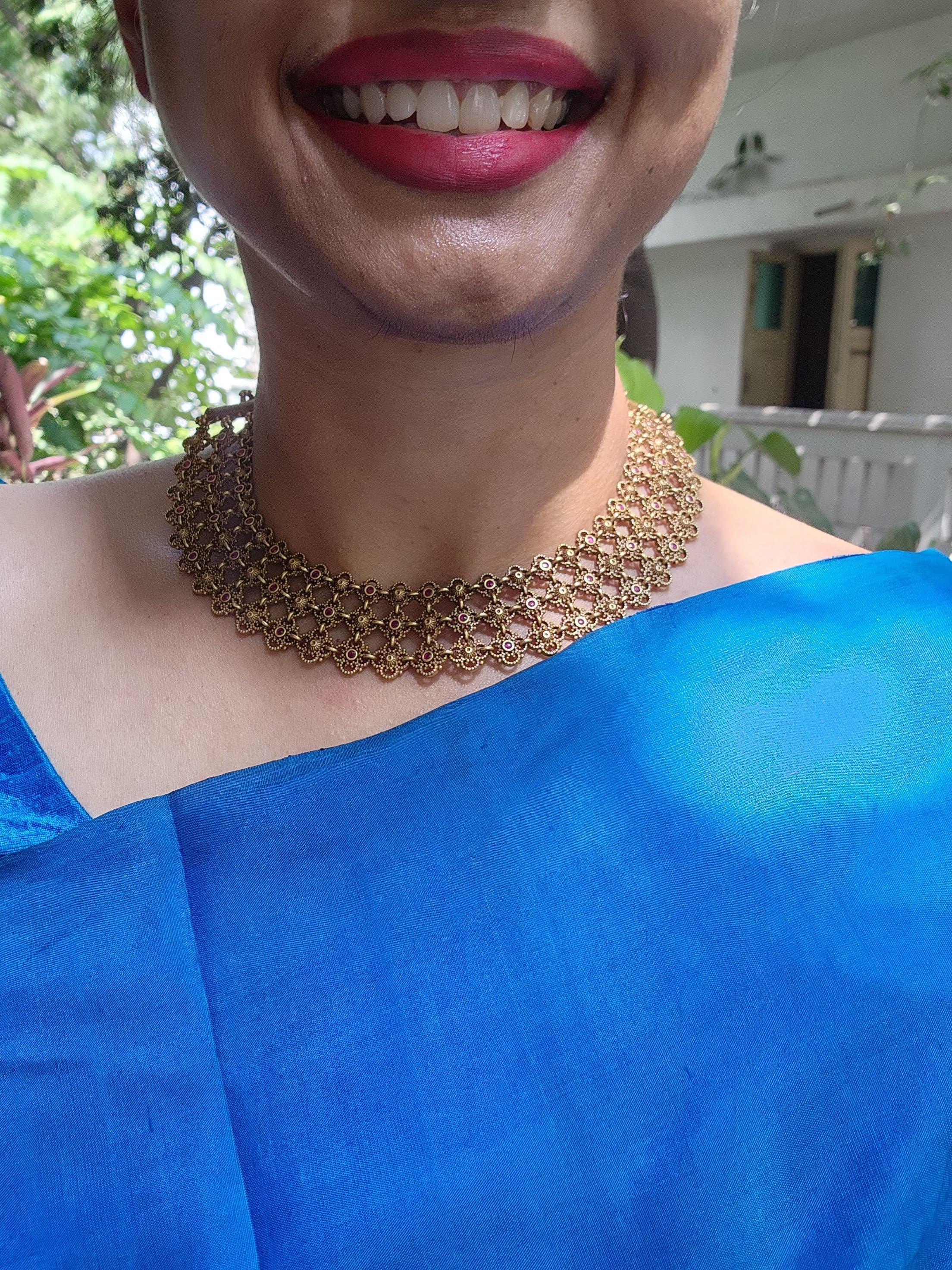 Antique gold polish ruby necklace-Silver Neckpiece-CI-House of Taamara