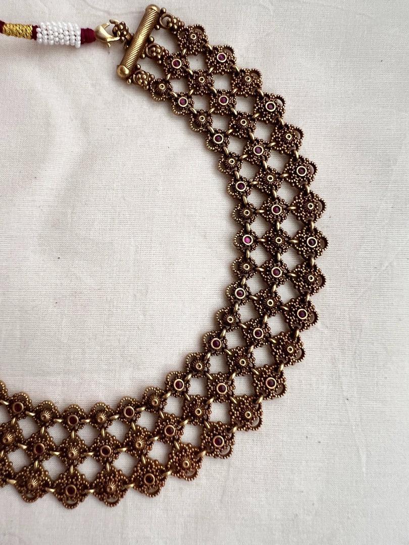 Antique gold polish ruby necklace-Silver Neckpiece-CI-House of Taamara