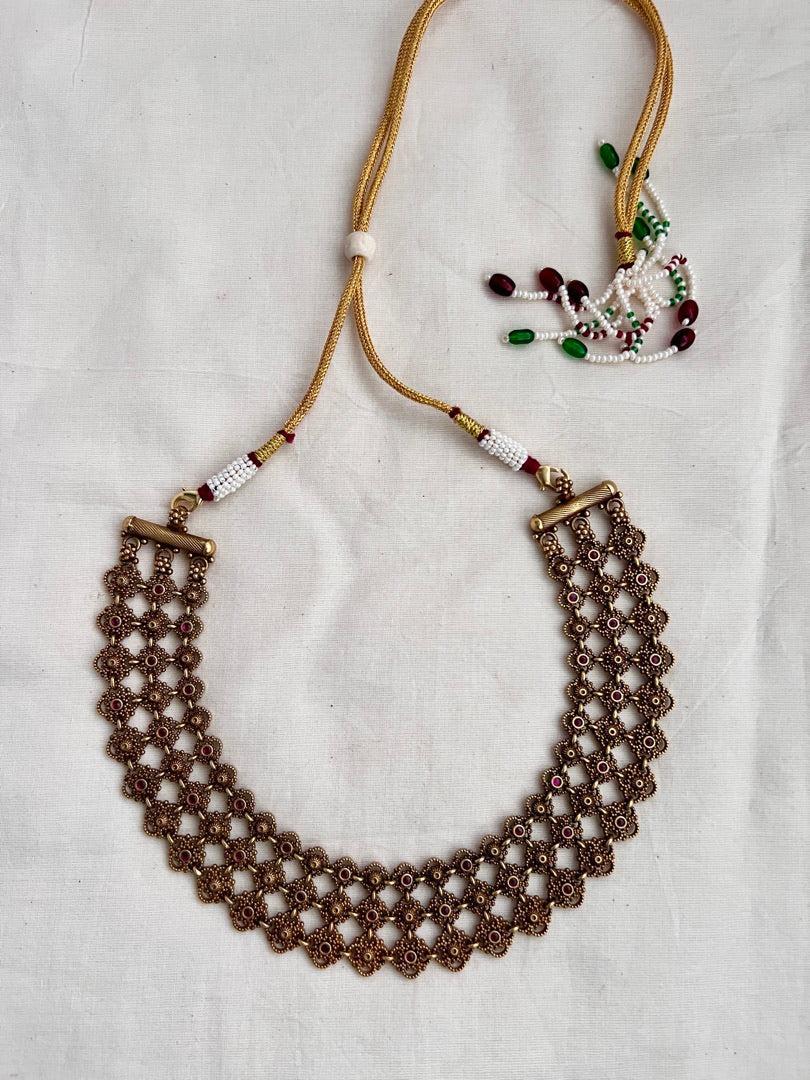 Antique gold polish ruby necklace-Silver Neckpiece-CI-House of Taamara
