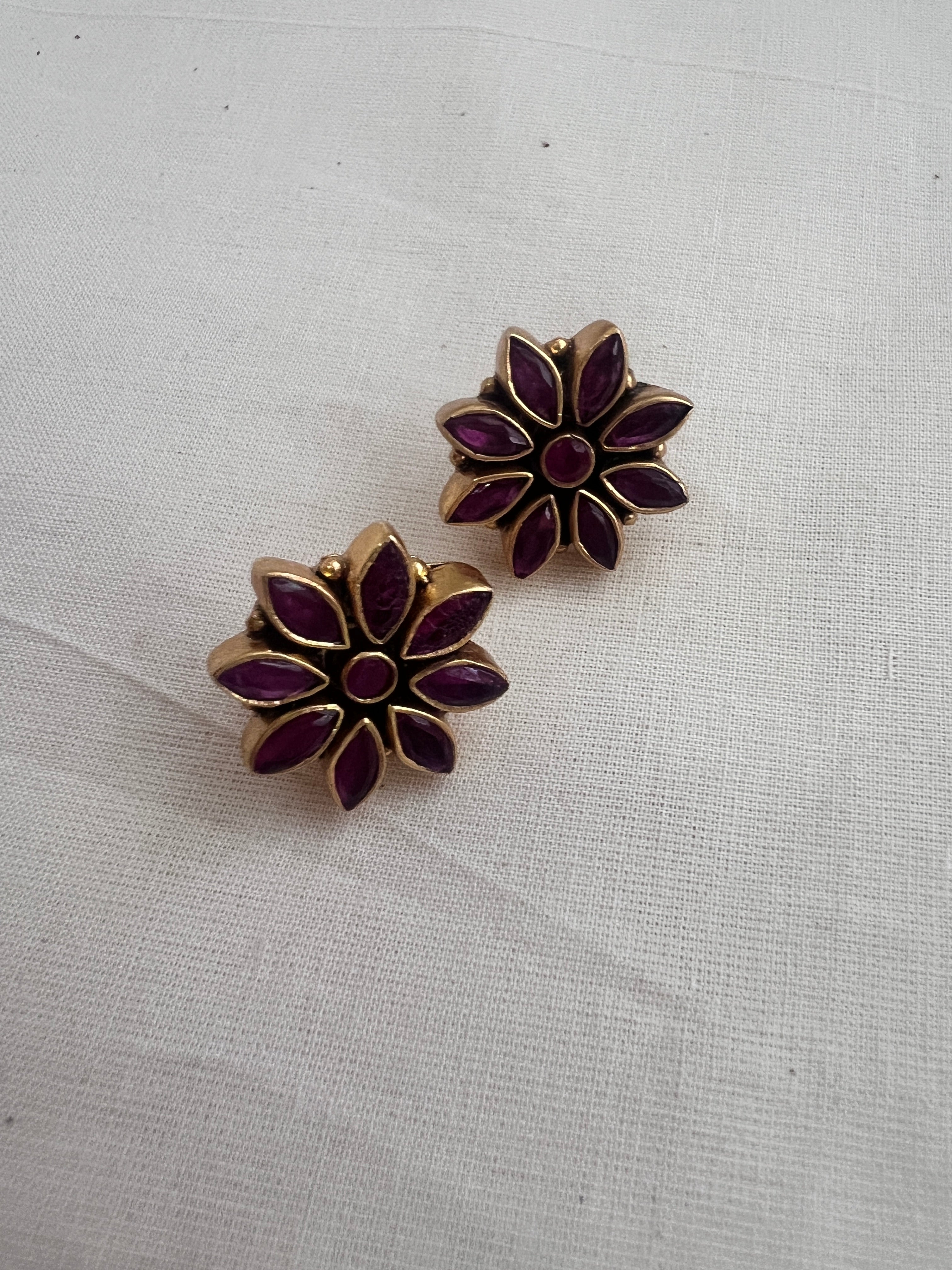 Antique gold polish ruby studs-Earrings-CI-House of Taamara