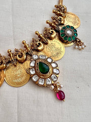 Antique gold polish short kasumala with kundan motifs-Silver Neckpiece-CI-House of Taamara