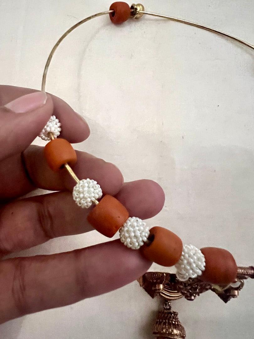 Antique gold polish tali style pendant with corals & pearl beads-Silver Neckpiece-CI-House of Taamara