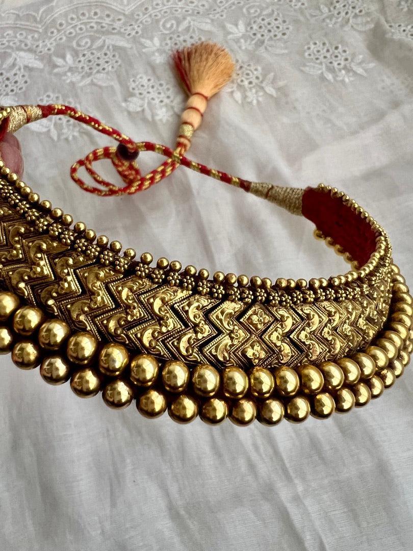 Antique gold polish thussi-Silver Neckpiece-CI-House of Taamara